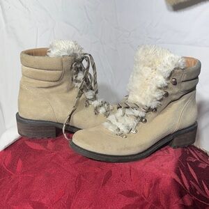 Sam Edelman Darrah Suede Lace Up Beige Fur Boots